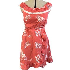 NIKKY Hawaii Coral Red Floral Off Shoulder Sundress Size 14 – Vintage Made USA